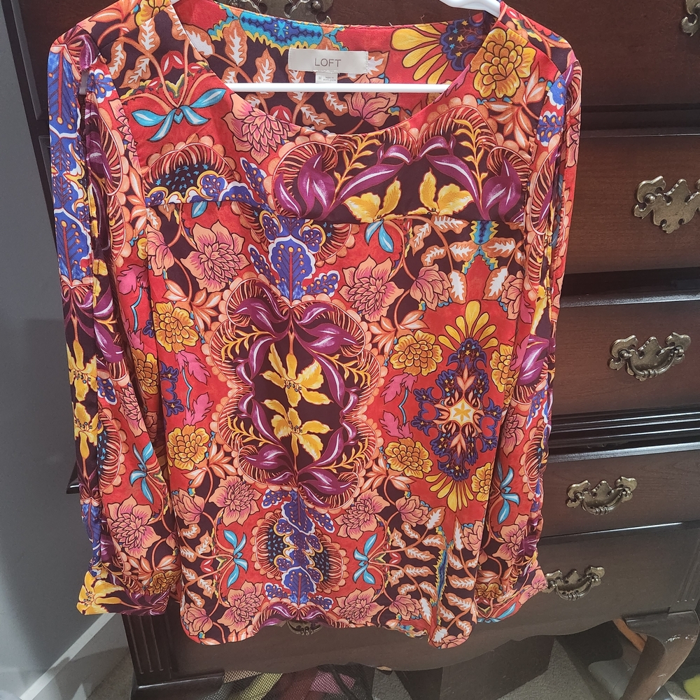 LOFT Women's Vibrant Floral Blouse - Red, Purple, Yellow